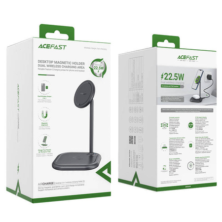 Acefast 15W Qi Wireless Charger für iPhone (mit MagSafe) und Apple AirPods Ständerhalter Magnethalter grau (E6 grau)