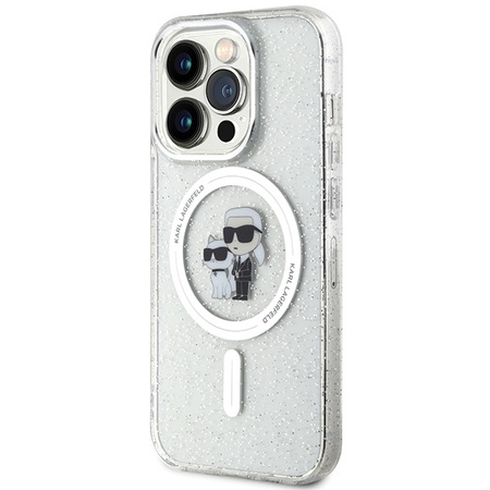 Karl Lagerfeld Karl&amp;Choupette Glitter MagSafe Hülle für iPhone 15 Pro – transparent