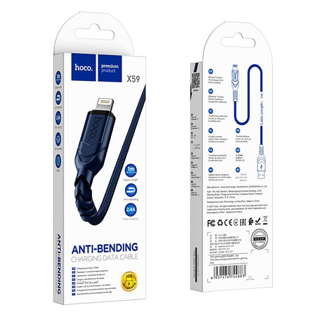 HOCO kabel USB do iPhone Lightning 8-pin 2,4A VICTORY X59 1 m niebieski