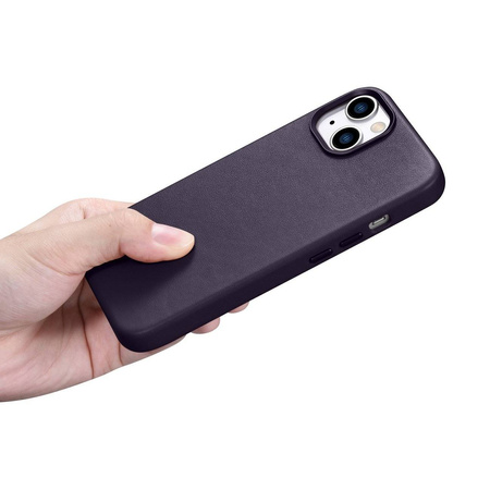 iCarer Case Leather genuine leather case cover for iPhone 14 Plus dark purple (MagSafe compatible)