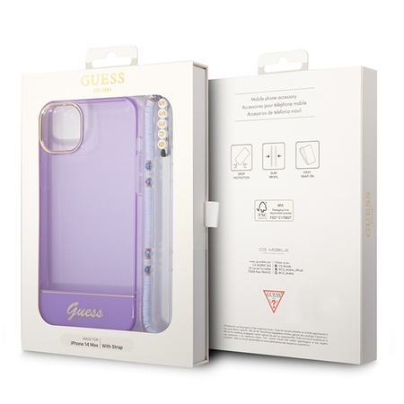 Original Case IPHONE 14 PLUS Guess Hardcase Translucent Pearl Strap purple