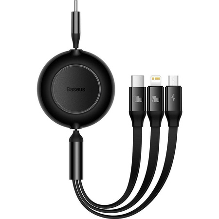 Baseus Bright Mirror 2 zwijany kabel przewód 3w1 USB Typ C - micro USB + Lightning + USB Typ C 3.5A 1.1m czarny (CAMJ010201)