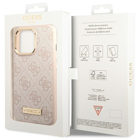 Guess GUHMP14XU4GPRP iPhone 14 Pro Max 6,7" różowy/pink hard case 4G Logo Plate MagSafe