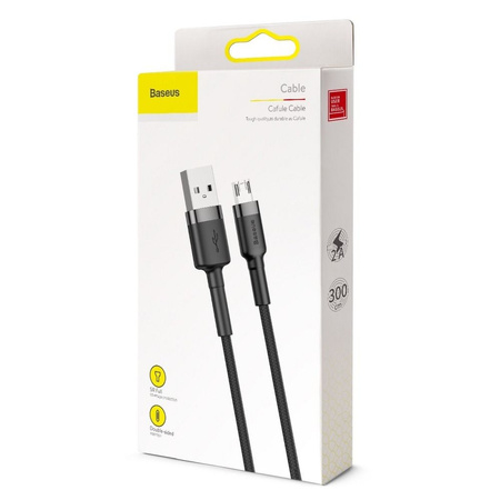 Baseus Cafule Cable wytrzymały nylonowy kabel przewód USB / micro USB 2A 3M czarno-szary (CAMKLF-HG1)