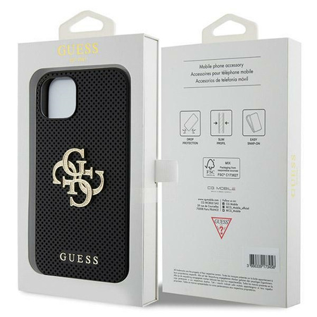 Guess Leather Perforated 4G Glitter Logo case for iPhone 15 - black