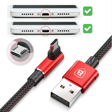 Kabel MICRO USB 2M przewód Baseus MVP kątowy czarny CAMMVP-B01