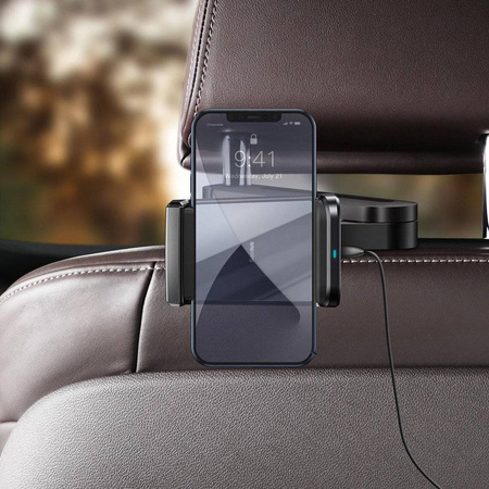 Uchwyt Samochodowy z 15W Ładowaniem Indukcyjnym Qi na Zagłówek do Telefonu Ładowanie Bezprzewodowe Baseus Energy Storage Backseat Holder Wireless Charger (WXHZ-01) czarny