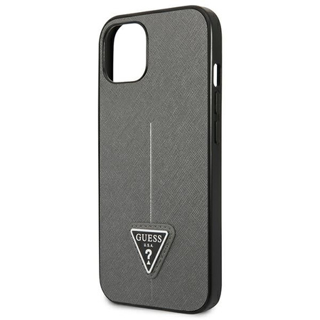 Original Handyhülle IPHONE 13 MINI Guess Hardcase Saffianotriangle Logo (GUHCP13SPSATLG) silber