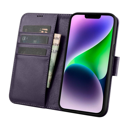 iCarer Wallet Case 2in1 case iPhone 14 Plus Leather Flip Cover Anti-RFID dark purple (WMI14220727-DP)