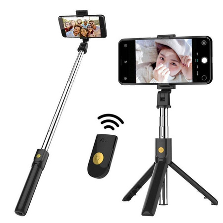 Selfie Stick Tripod K07 statyw z pilotem bluetooth / bezprzewodowy uchwyt kijek do zdjęć czarny