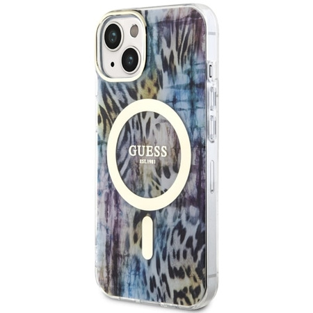 Guess GUHMP14SHLEOPWB iPhone 14 6.1&quot; Blau/Blau Hardcase Leopard MagSafe