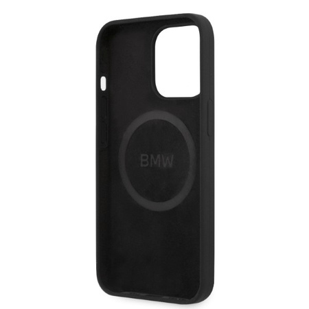 Original Handyhülle IPHONE 13 PRO BMW Hardcase Silicone Signature Logo MagSafe (BMHMP13LSLBLBK) schwarz