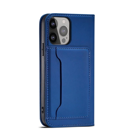 Magnet Card Case etui iPhone 14 Pro Max pokrowiec z klapką portfel podstawka niebieskie