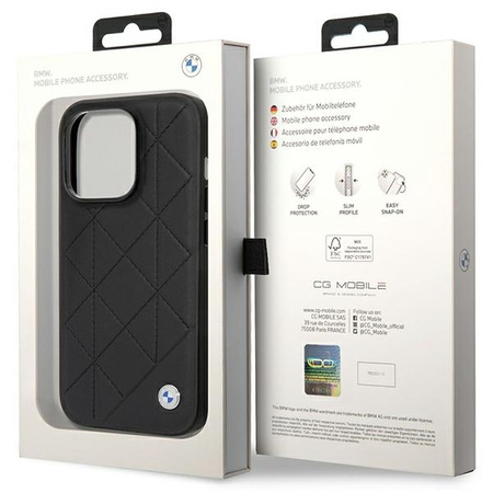 Oryginalne Etui IPHONE 14 PRO BMW Leather Quilted (BMHCP14L22RQDK) czarne