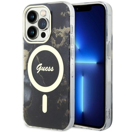 Guess GUHMP14LHTMRSK iPhone 14 Pro 6.1" schwarz/schwarz Hardcase Golden Marble MagSafe