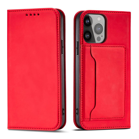 Magnet Card Case etui do iPhone 13 Pro pokrowiec portfel na karty kartę podstawka czerwony