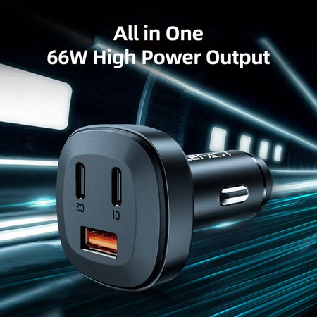 Acefast car charger 66W 2x USB Type C / USB, PPS, Power Delivery, Quick Charge 4.0, AFC, FCP, SCP black (B3 black)