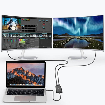 Choetech adapter przejściówka rozdzielacz USB Typ C Thunderbolt 3 (40Gbps) - 2x DisplayPort 4K 60Hz czarny (HUB-D03)