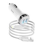 HOCO ładowarka samochodowa 2x USB + kabel USB A do iPhone Lightning 8-pin 2,4A Z40 biała