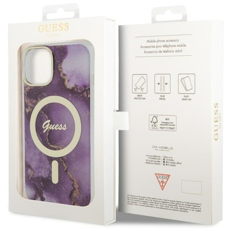 Guess GUHMP14SHTMRSU iPhone 14 6.1&quot; purple/purple hardcase Golden Marble MagSafe