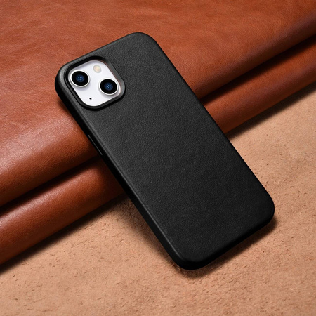 iCarer Case Leather genuine leather case for iPhone 14 Plus schwarz () (MagSafe compatible)