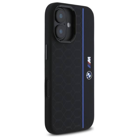 Original Case IPHONE 16 BMW Hardcase Silicone Hexagon Blue Line MagSafe (BMHMP16S23SHEB) black