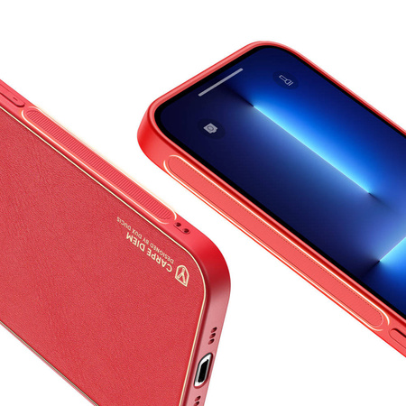 Dux Ducis Yolo elegant case made of soft TPU and PU leather for iPhone 13 Pro red