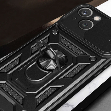 Pancerne etui z podstawką i osłoną aparatu do iPhone 15 Hybrid Armor Camshield - różowe