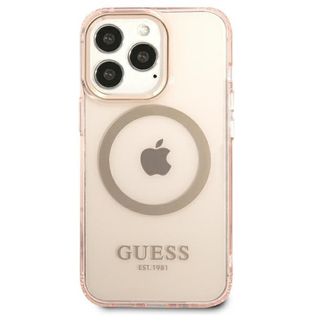 Oryginalne Etui IPHONE 13 PRO Guess Hard Case Gold Outline Translucent MagSafe (GUHMP13LHTCMP) różowe