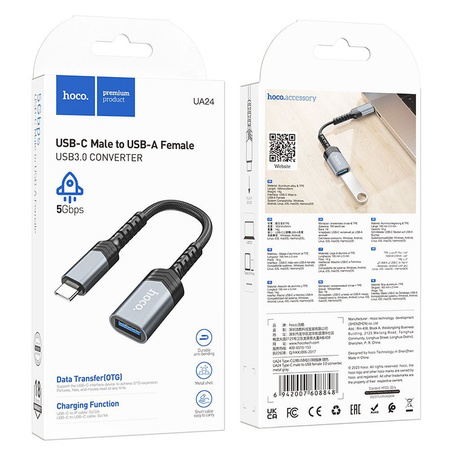 HOCO adapter Typ C (męski) do USB (żeński) 3.0 UA24 czarna