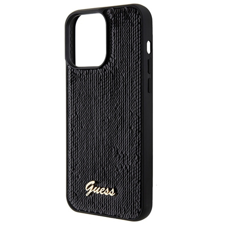 Guess Pailletten Script Metallhülle für iPhone 15 Pro – Schwarz