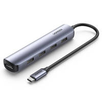 Ugreen adapter przejściówka USB Typ C - HDMI / 4 x USB szary (CM417)