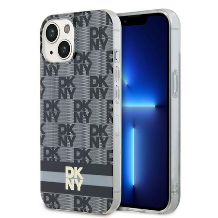 DKNY DKHMP14SHCPTSK iPhone 14 / 15 / 13 6.1" czarny/black hardcase IML Checkered Mono Pattern & Printed Stripes MagSafe