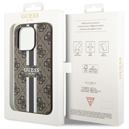 Guess GUHMP14XP4RPSW iPhone 14 Pro Max 6.7" brązowy/brown hardcase 4G Printed Stripes MagSafe