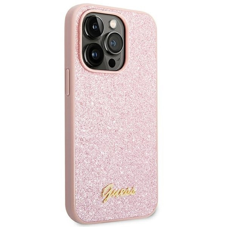 Guess Glitter Flakes Metal Logo Case – Etui iPhone 14 Pro Max (różowy)