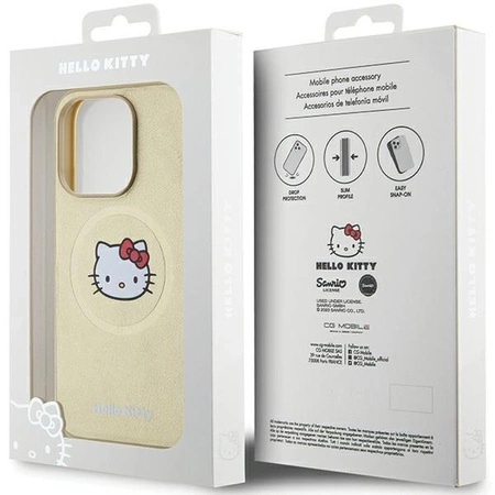 Hello Kitty Kitty Head MagSafe-Hülle aus Leder für iPhone 14 Pro Max – Gold