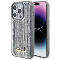 Guess Pailletten-Schriftzug-Metallgehäuse für iPhone 15 Pro – Silber