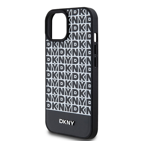 DKNY DKHMP15SPSOSPK iPhone 15 / 14 / 13 6.1" czarny/black hardcase Leather Printed Pattern Metal Logo MagSafe