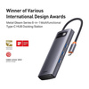 Baseus Metal Gleam Series 6 in 1 HUB Docking Station USB Type C - 3 x USB 3.2 Gen.1 / 1 x Power Delivery / 1 x SD Card Reader / 1 x TF Card Reader Gray (WKWG030213)