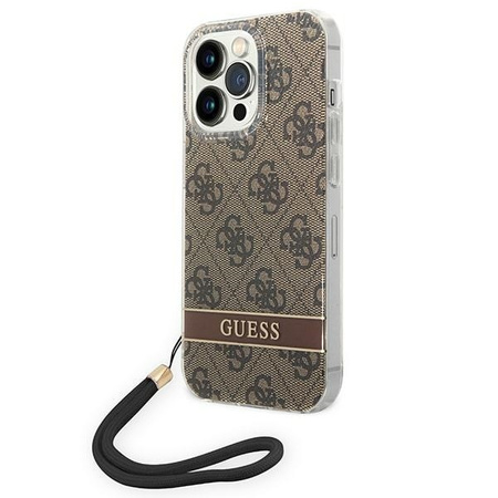 Original Handyhülle IPHONE 14 PRO MAX Guess Hardcase 4G Print Strap (GUOHCP14XH4STW) braun