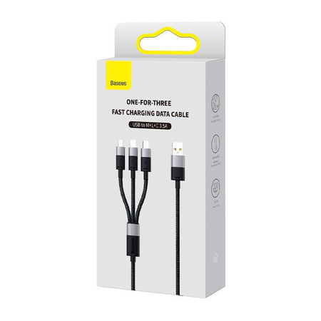 Kabel USB 3w1 Baseus StarSpeed, USB-C + micro USB + Lightning, 3,5A, 1.2m (czarny)