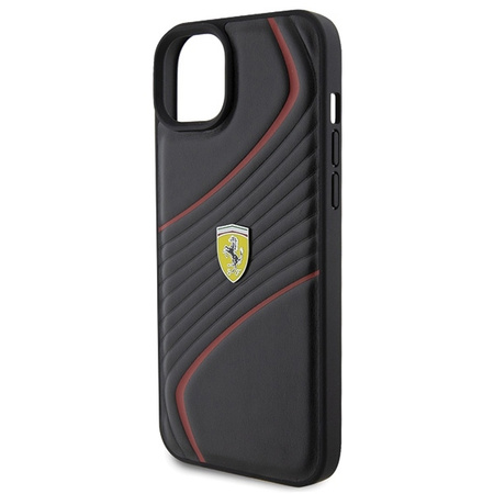 Ferrari Twist Metal Logo-Hülle für iPhone 15 Plus – Schwarz