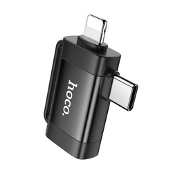 HOCO adapter OTG 2w1 Typ C (męski) / Lightning (męski) do USB A (żeński) UA31F czarny