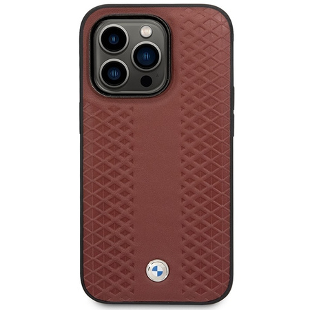 Original Handyhülle IPHONE 14 PRO BMW Leather Diamond Pattern MagSafe (BMHMP14L22RFGR) burgund