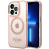 Oryginalne Etui IPHONE 14 PRO MAX Guess Hard Case Gold Outline Translucent MagSafe (GUHMP14XHTCMP) różowe