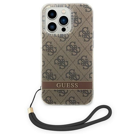 Original Case IPHONE 14 PRO Guess Hardcase 4G Print Strap (GUOHCP14LH4STW) brown