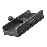 HUB montowany na zacisk input: USB-C / output: 2x USB-A 3.0, + SD&TF + 3,5mm Audio - srebrny