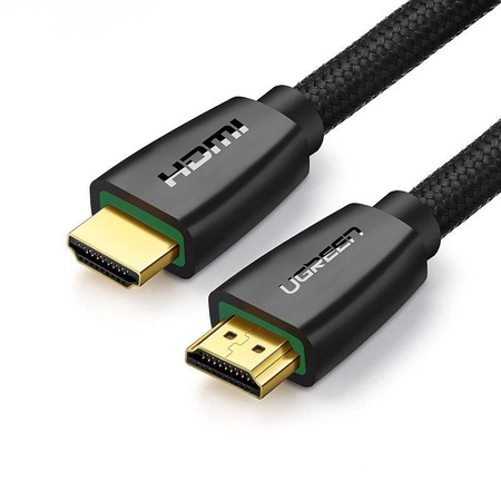 Ugreen mocny kabel przewód w nylonowym oplocie HDMI 2.0 4K 60 Hz 3D 18 Gbps HDR ARC Ethernet (HEC) 48 bit 1,5 m czarny (HD118 40409)