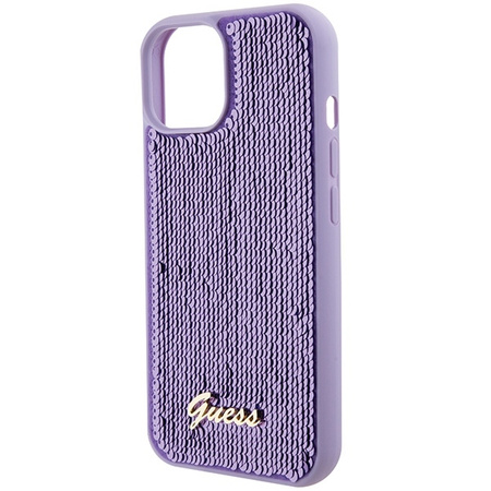 Guess Pailletten-Schriftzug-Metallgehäuse für iPhone 15 – Lila