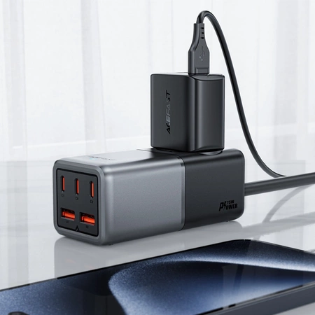 Acefast Z2 GaN 75W PD-Tischladegerät 3x USB-C 2x USB-A - Schwarz und Grau